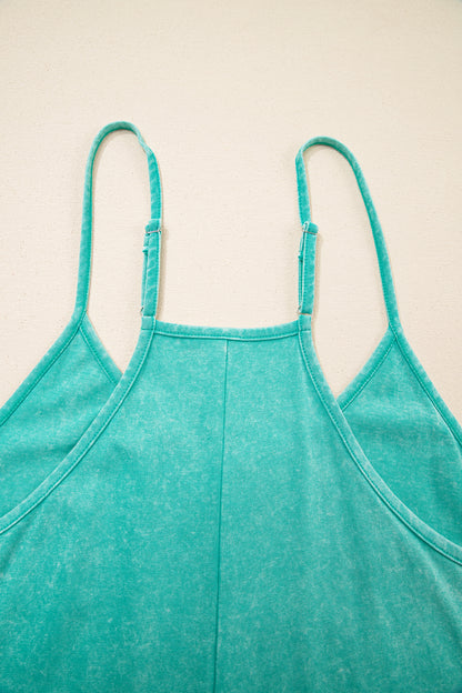 Mint Green Mineral Wash Cotton Pocket Romper
