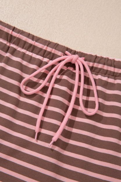Women's Preppy Striped Collared Drawstring 2-Piece Set