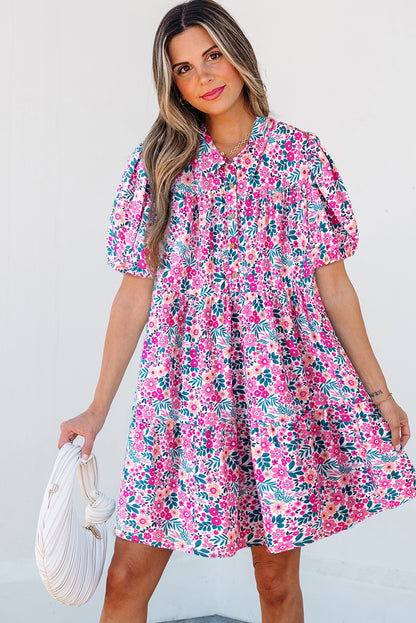 Easter Floral Collared Button Mini Dress