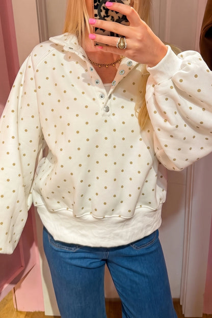 Polka Dot Button Collar Pullover Sweatshirt