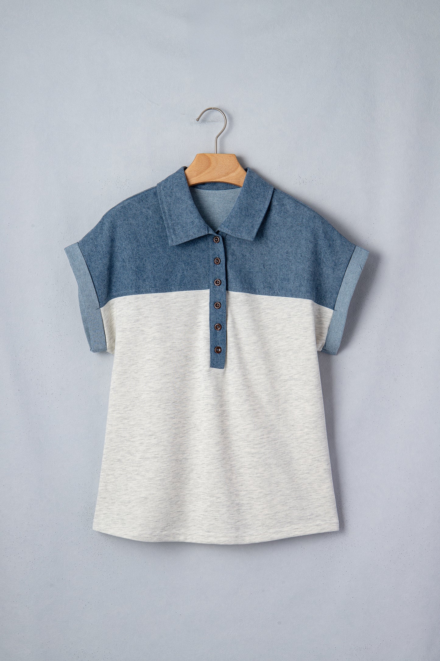 Color Block Polo Henley Short Sleeve Casual Top