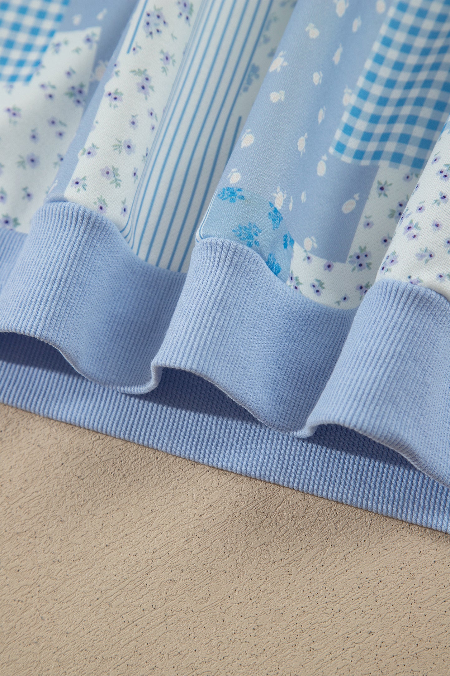 Sky Blue Floral Patchwork Pullover Shorts Set