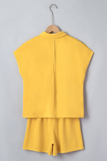 Polo Collar Lounge Set Loose Top and Shorts Outfit