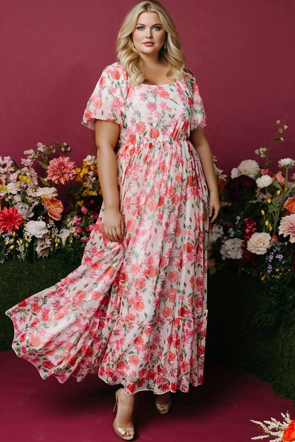 Plus Size Easter Floral Puff Sleeve Maxi Dress