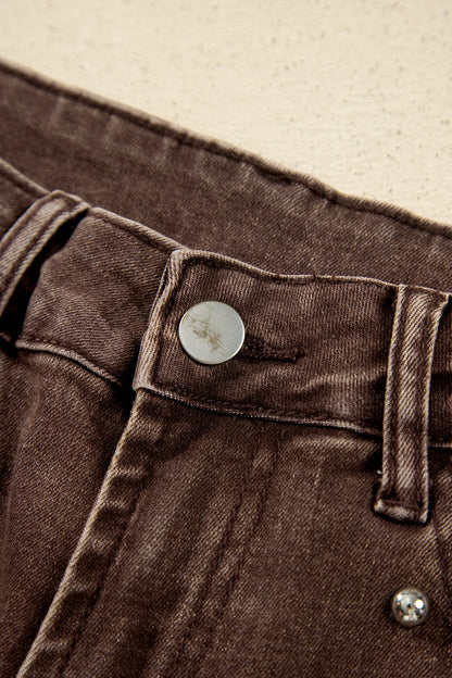 Black Studded Detail Straight Leg Casual Loose Jeans
