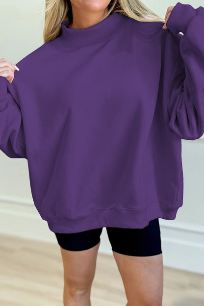 Oversized Mock Neck Sweatshirt Drop Shoulder Pullover