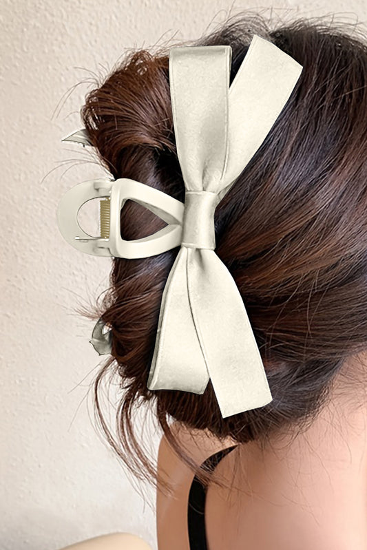 White Elegant Satin Bow Large Hair Claw Clip for Women
