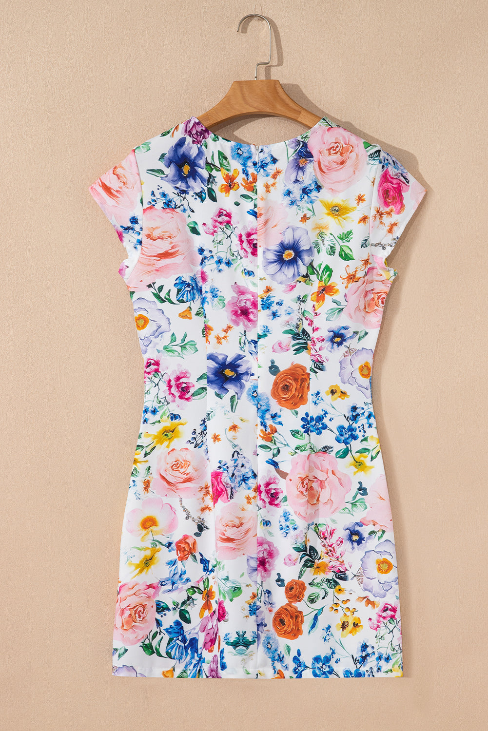 Easter Floral Cap Sleeve Crew Neck Mini Dress