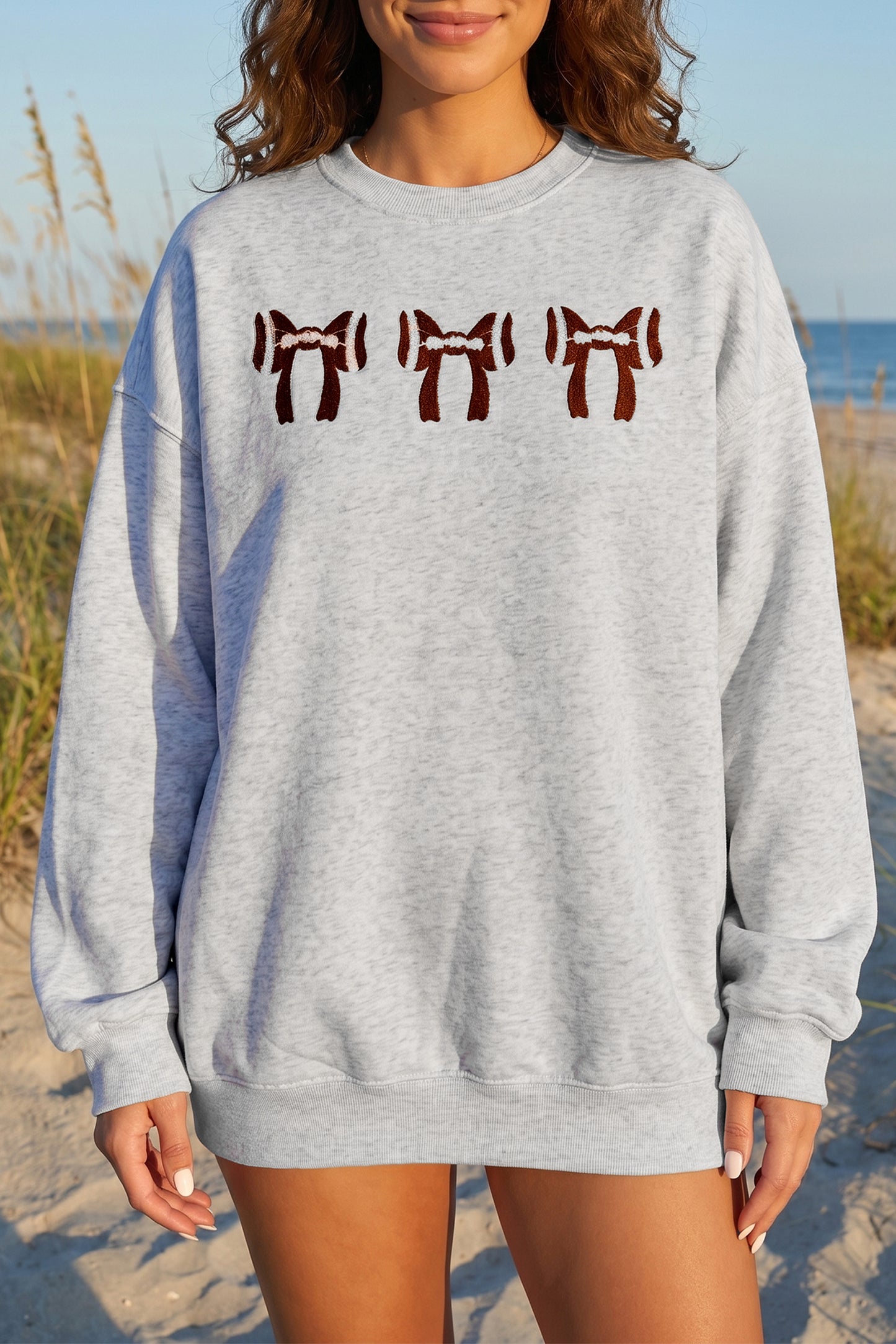 Chenille Bow Embroidered Game Day Oversized Sweatshirt