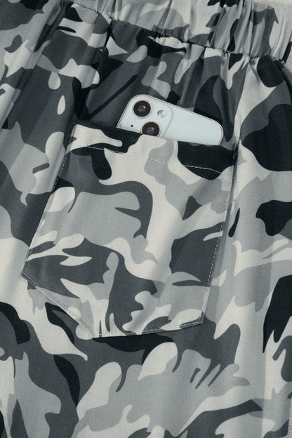 Green Western Camouflage Print Drawstring Casual Pants
