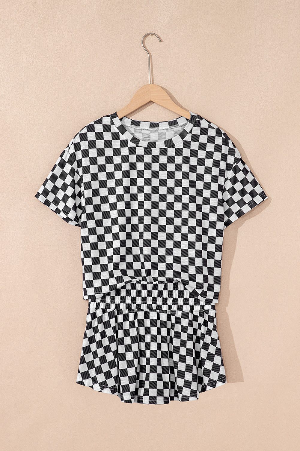 Brown Checkered Lounge Set Tee and High Waist Skort