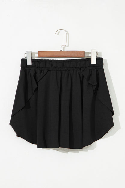 Black High Waist Drawstring Tennis Skort with Lining