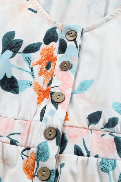 Easter Floral Sleeveless Button Front High Waist Mini Dress