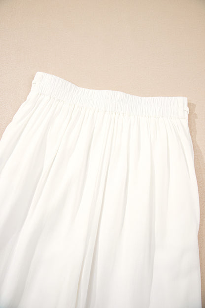 White High Waist Drawstring Wide Leg Palazzo Pants