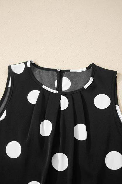 Black Polka Dot Wide Leg Pants and Tank Lounge Set