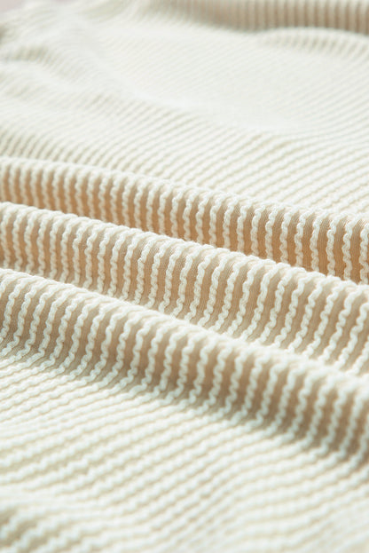 Waffle Knit Lantern Sleeve Henley Pullover – Apricot