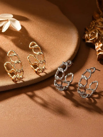 Gold Plated Hoop Chain Stud Earrings Women Jewelry