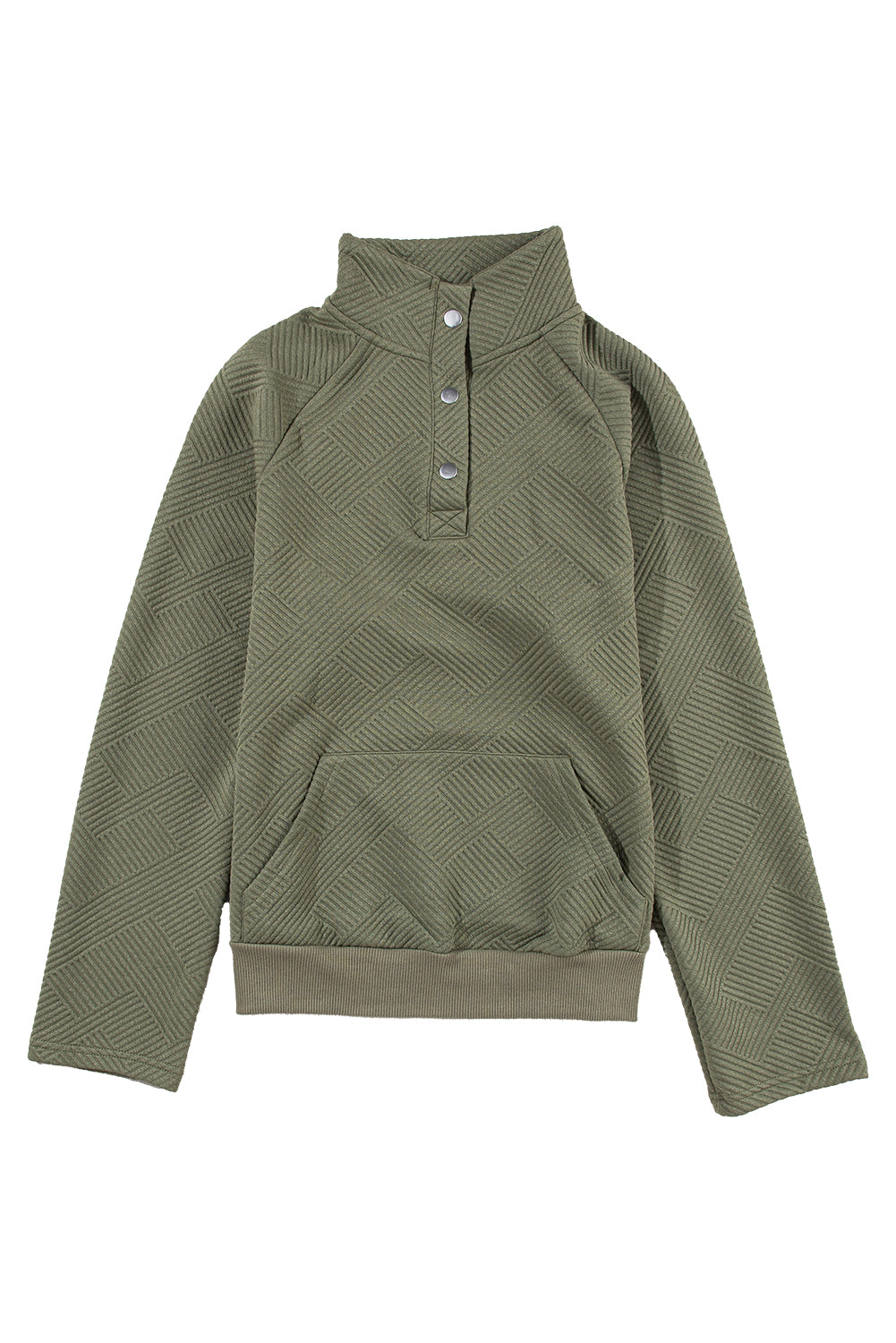 Pale Khaki Textured Knit Buttoned Kangaroo Pocket Sweatshirt