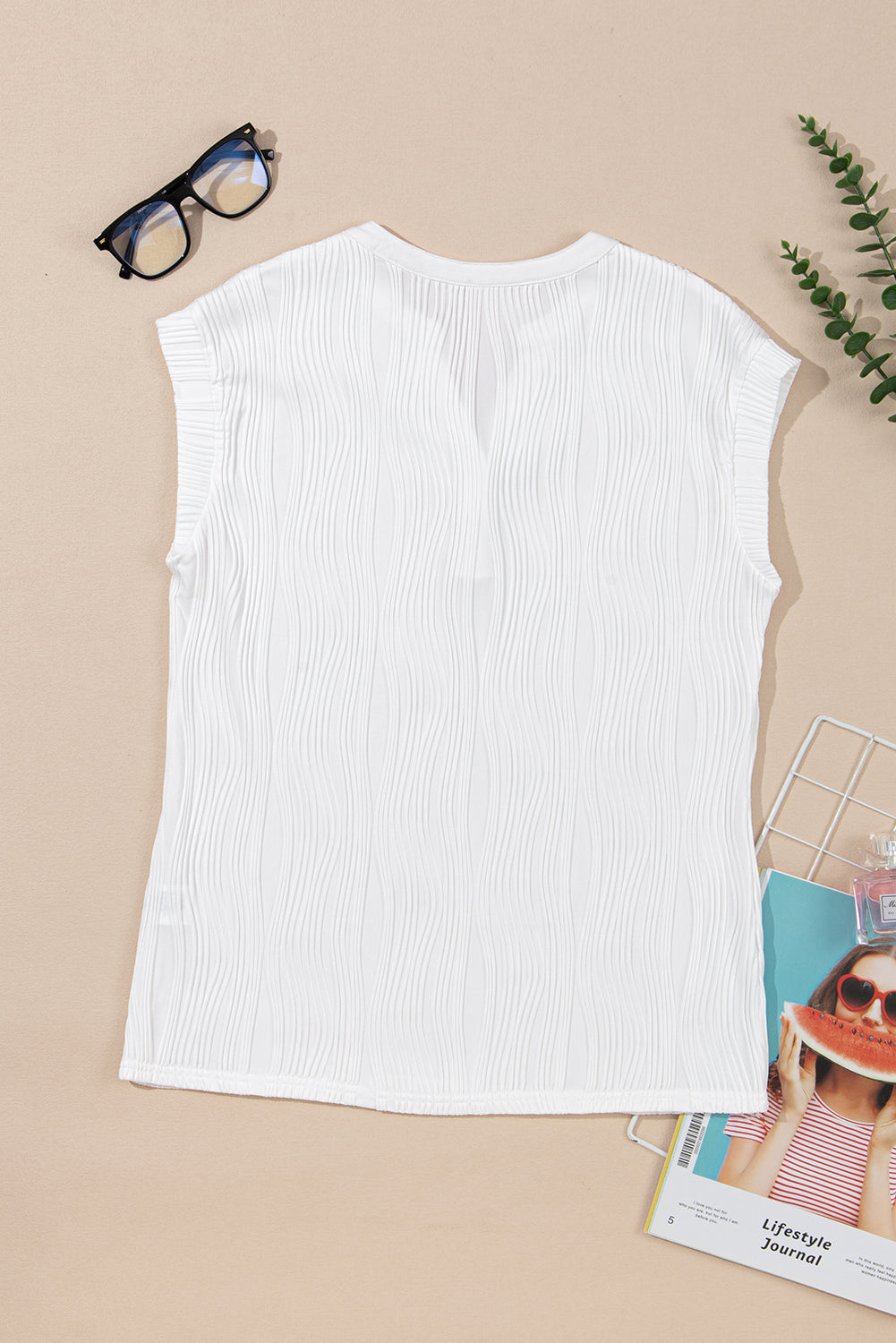 Ribbed V Neck Button Cap Sleeve Knit Top Casual