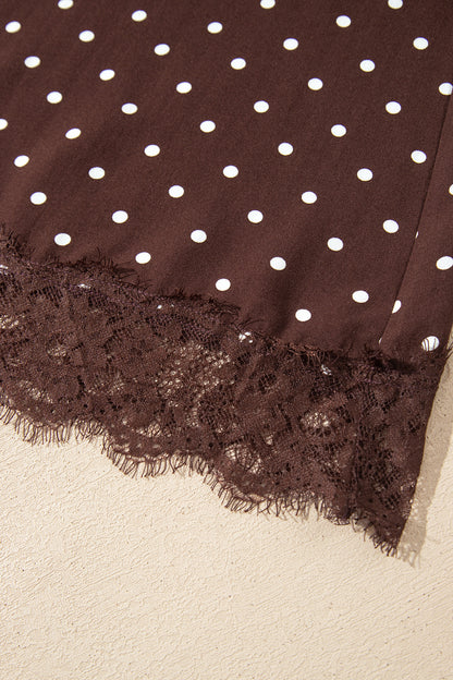 Khaki Polka Dot Lace Hem Elegant Long Shift Skirt