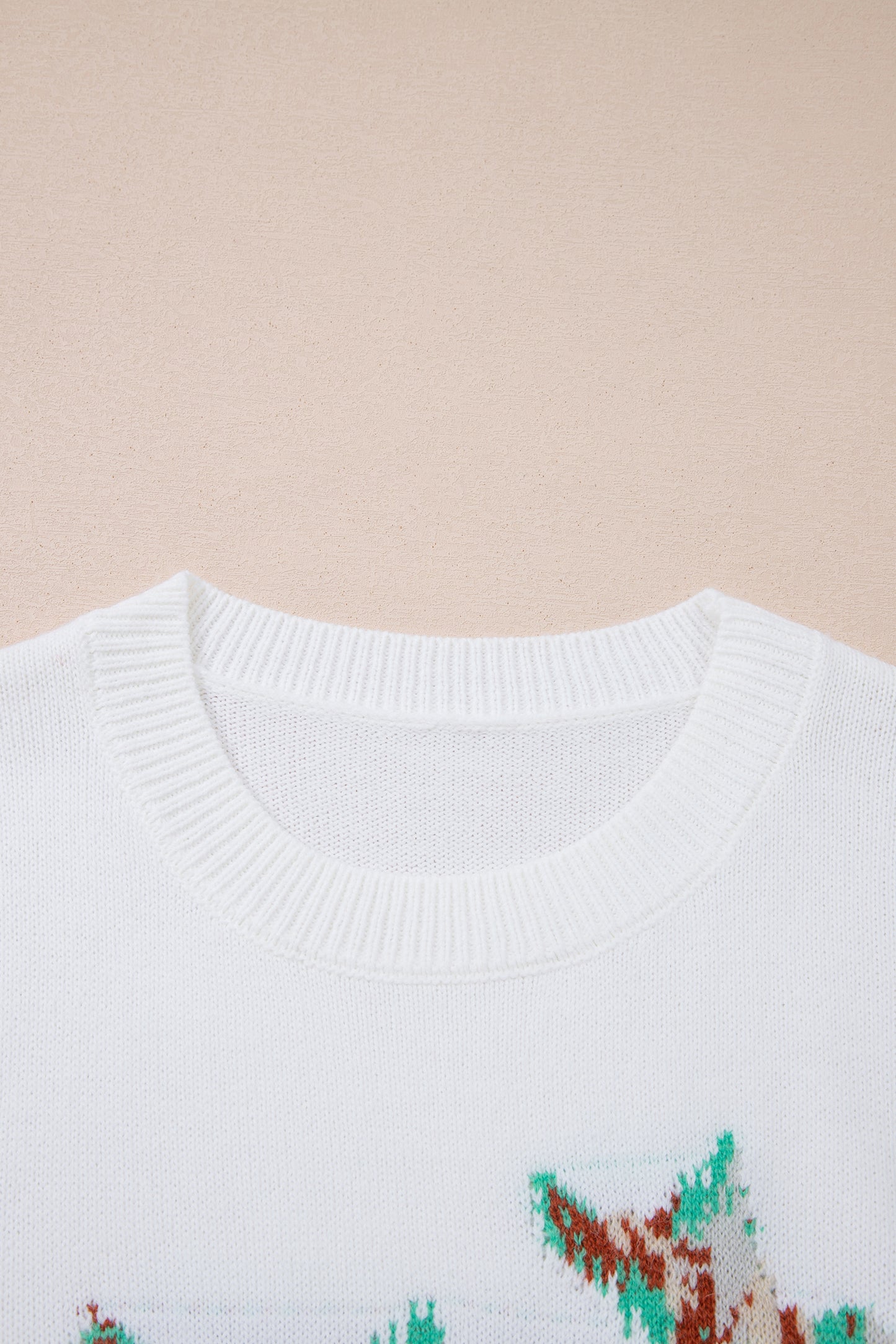White Bird Pattern Drop Shoulder Knit Pullover Sweater