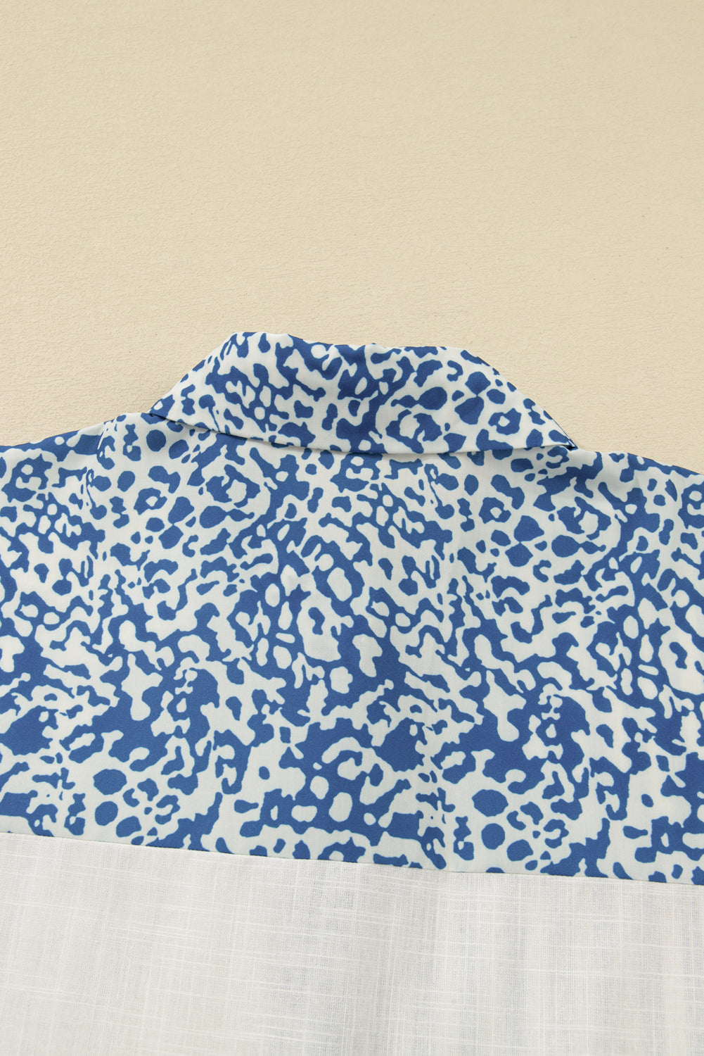 Sky Blue Striped Leopard Patchwork Cotton Plus Shirt