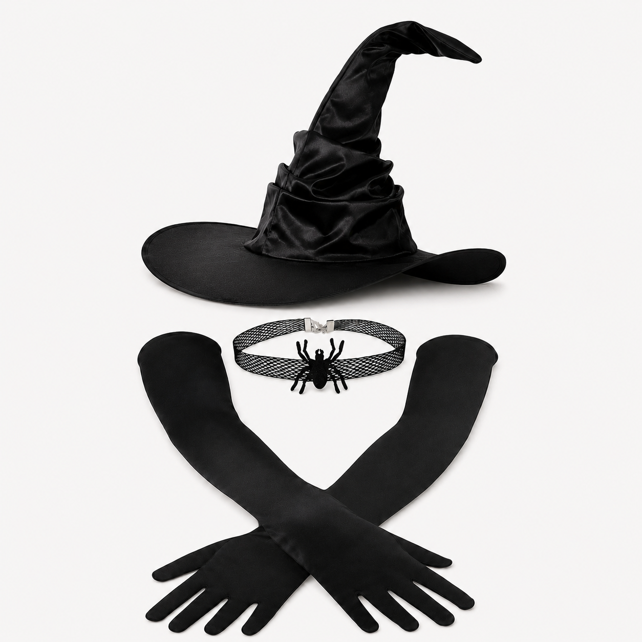 Halloween Witch Hat Gloves Choker Costume Set
