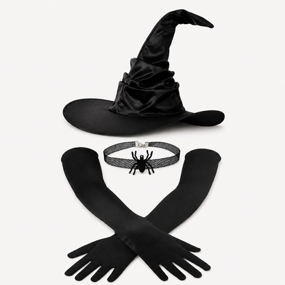 Halloween Witch Hat Gloves Choker Costume Set
