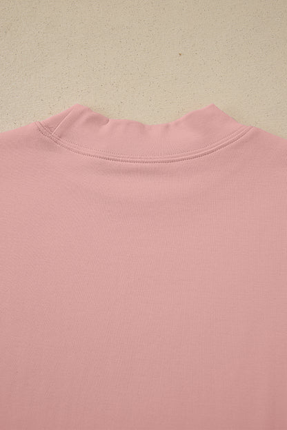 Dark Blue Oversized Mock Neck Tee Casual Relaxed Top