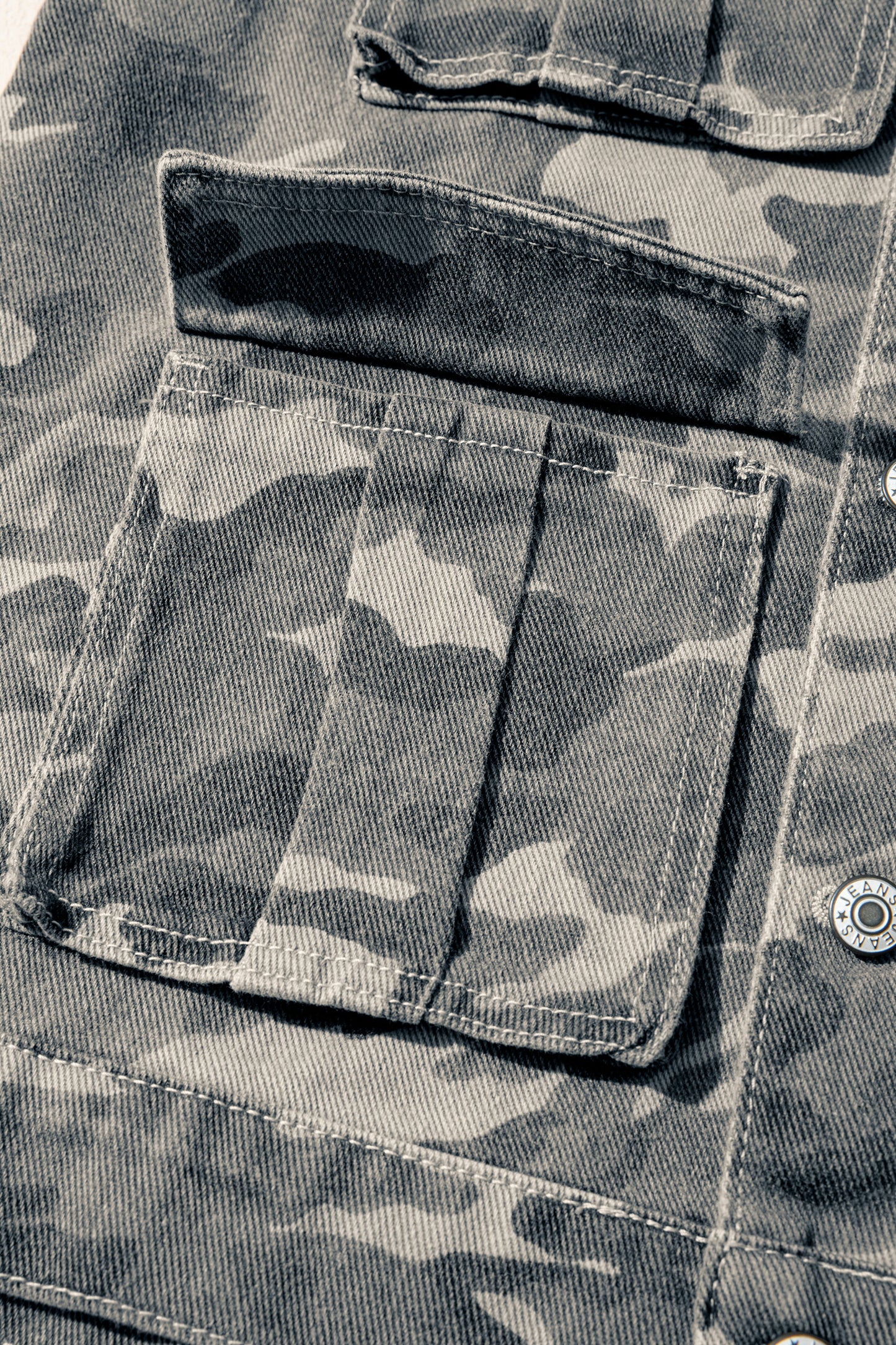 Camo Cargo Button Down Denim Vest with Utility Pockets