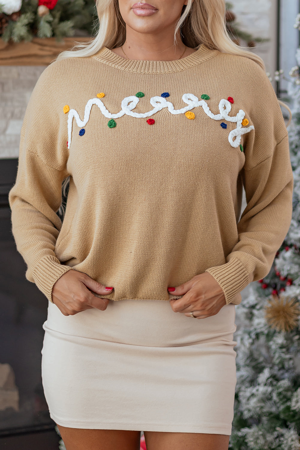 Merry Christmas Dolman Sleeve Sweater with Colorful Dots