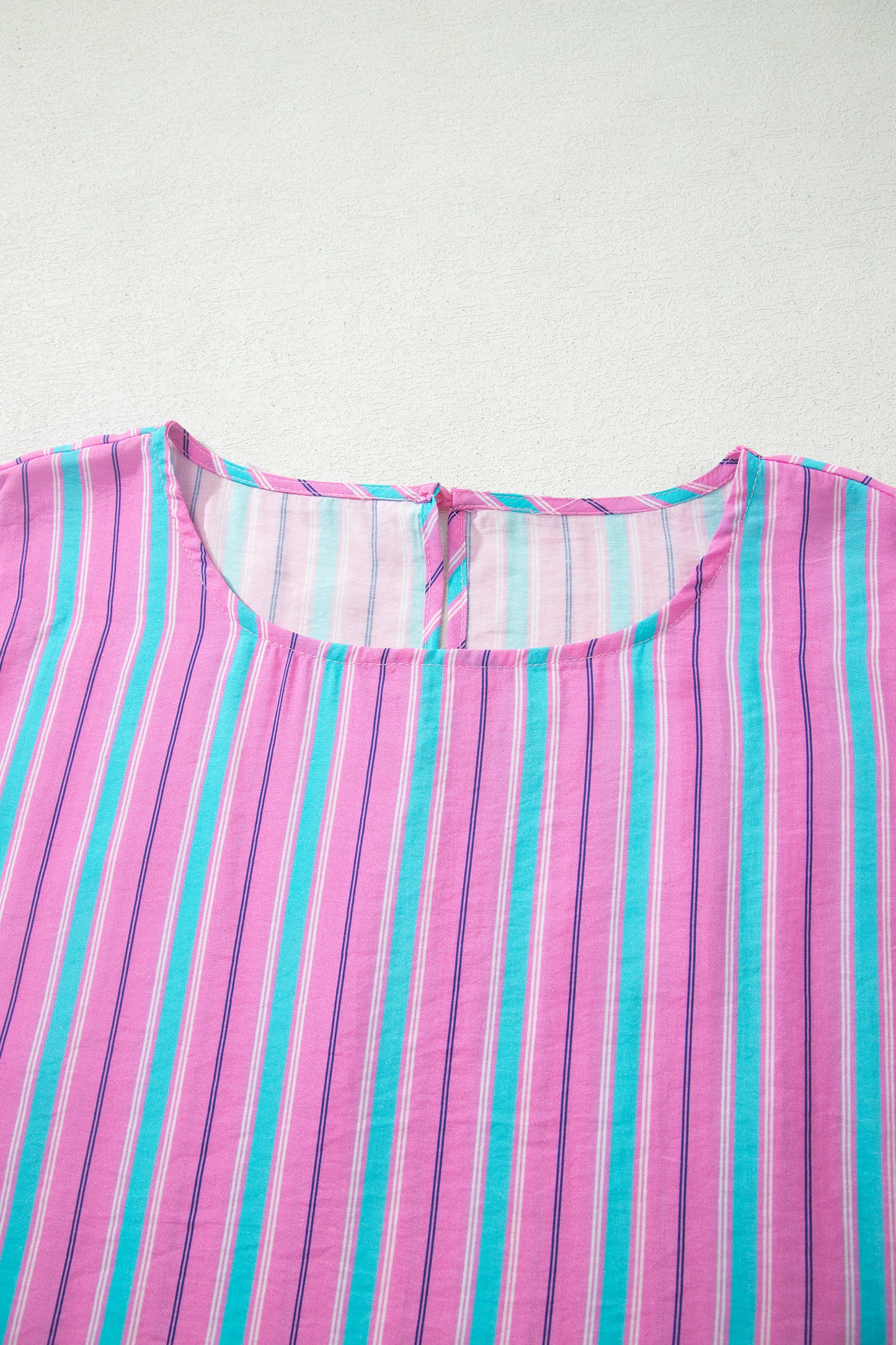 Pink Stripe Puff Sleeve Two Piece Shorts Set