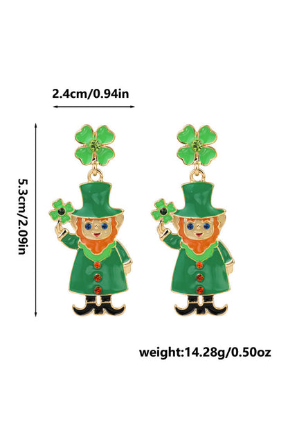 St. Patrick’s Green Leprechaun Clover Enamel Drop Earrings