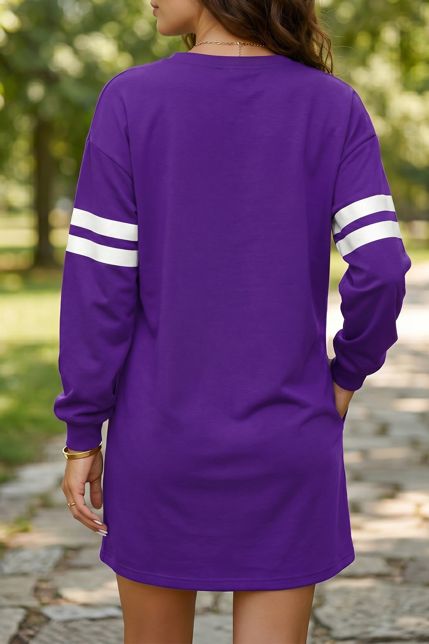 Customizable Varsity Stripe Sleeve Sweatshirt Dress Game Day
