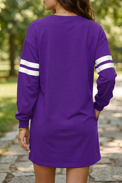 Customizable Varsity Stripe Sleeve Sweatshirt Dress Game Day