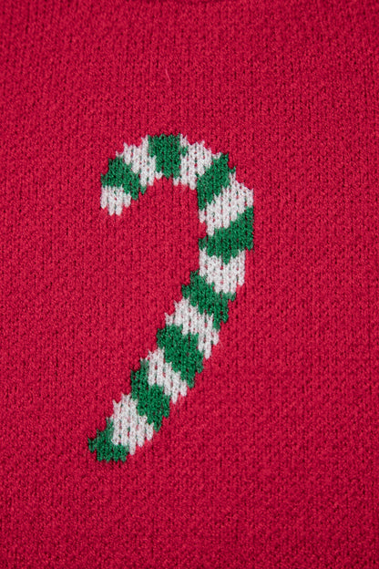 Sachet Pink Christmas Candy Cane Holiday Drop Shoulder Sweater