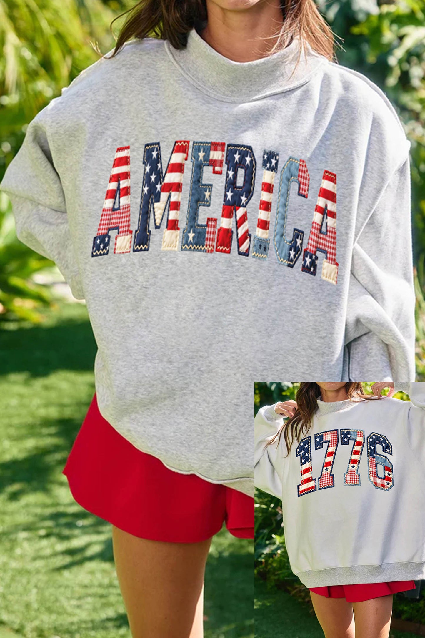 American Flag Graphic Mock Neck Oversized Sweatshirt