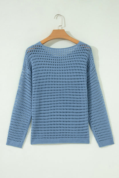 Myosotis Openwork Crochet Knit Round Neck Casual Sweater