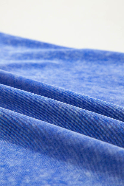 Sky Blue Lace Sleeve Mineral Wash Cotton Tee
