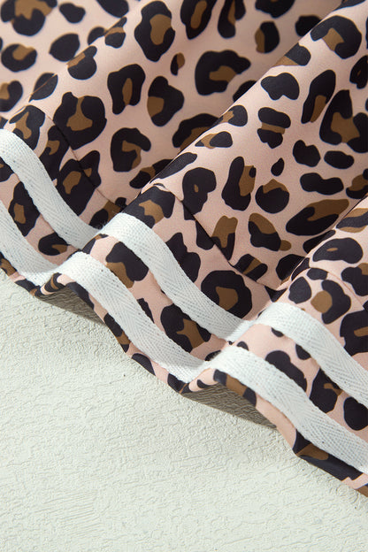 Leopard Print Wide Leg Pants with Side Stripe Detail