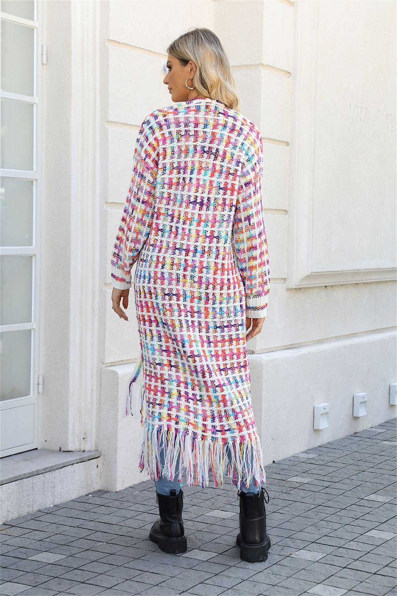Fringe Knit Duster Cardigan - Colorful Boho Long Sweater