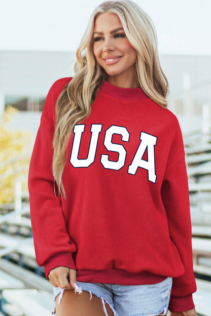 4th of July American Flag Oversized Mock Neck Sweatshirt