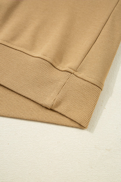 Camel Patchwork Floral Striped Ruffle Sleeve Sweatshirt