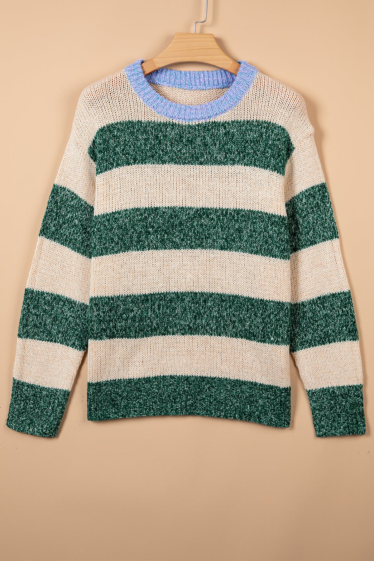 Green Stripe Drop Shoulder Knit Pullover Sweater