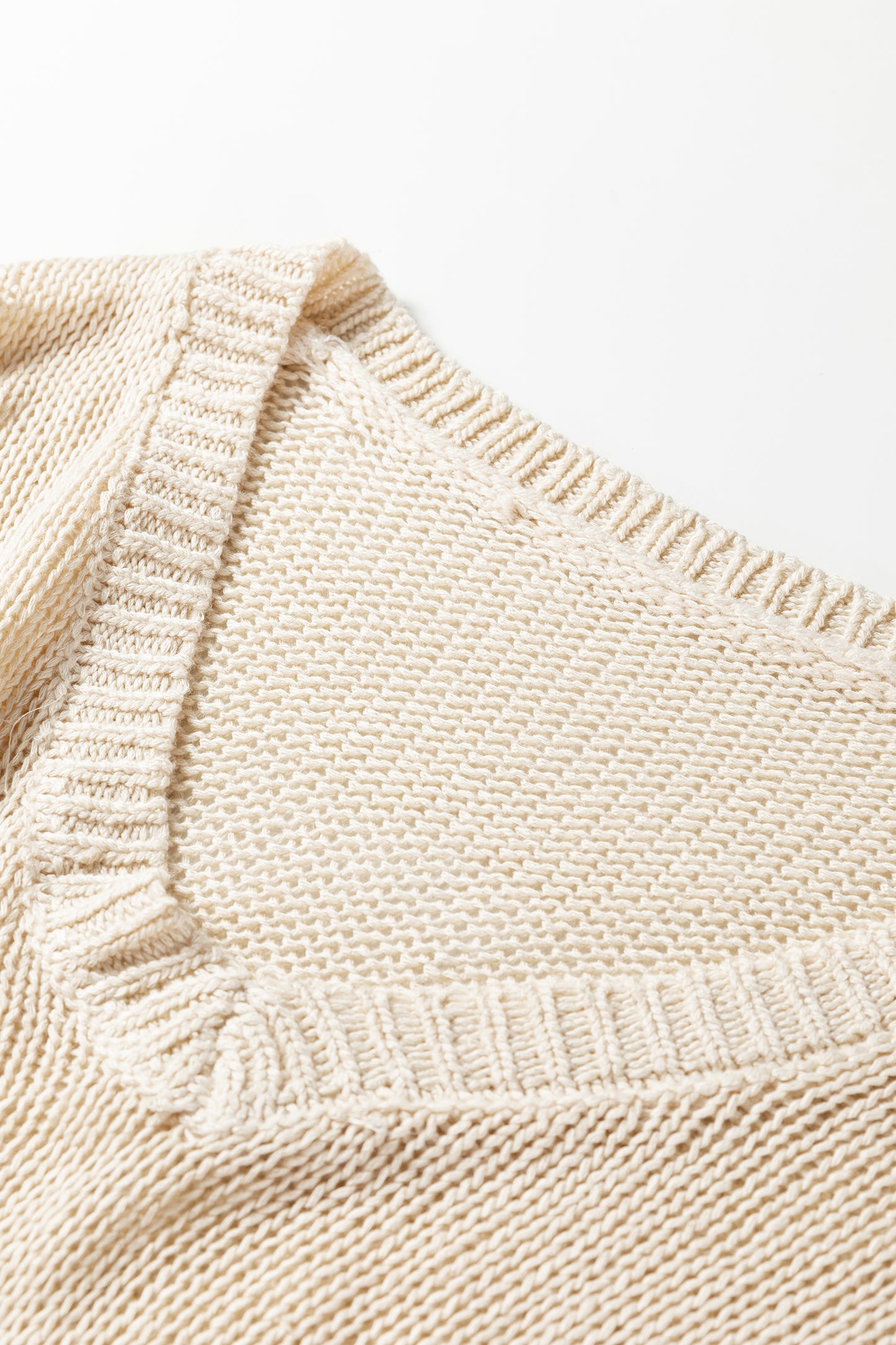 Beau Blue Solid V Neck Pointelle Knit Sleeve Patchwork Sweater