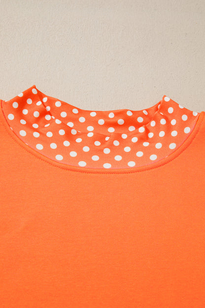 Polka Dot Trim Plus Size Crew Neck Tunic Sweatshirt