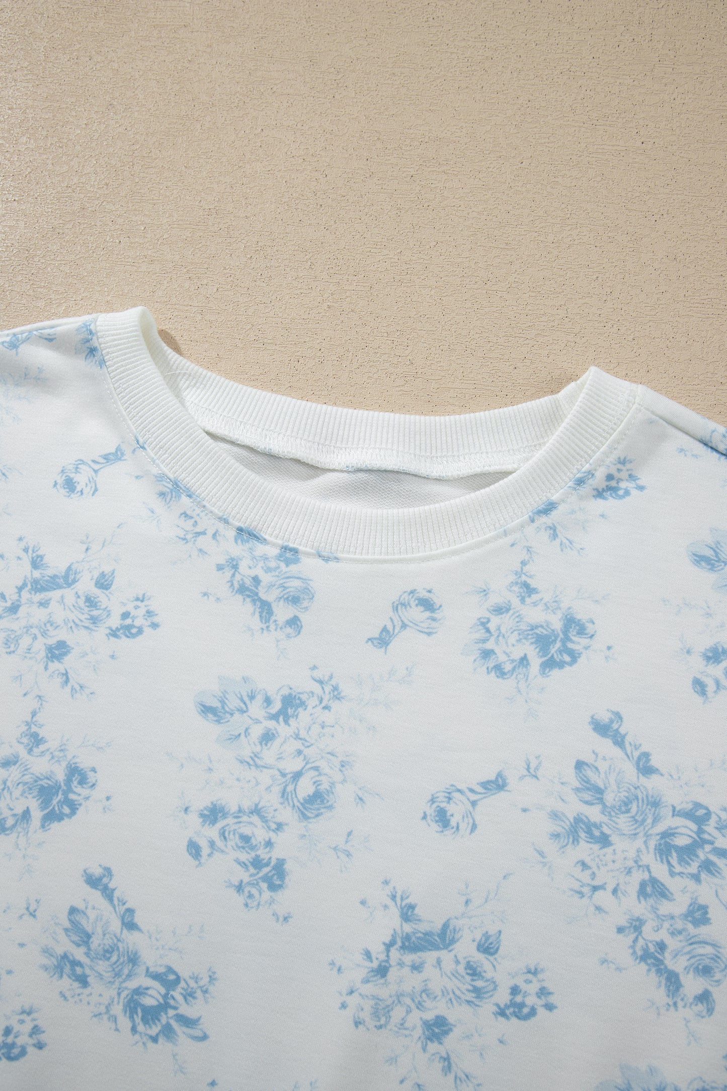 Blue Floral Lounge Set Long Sleeve Top Ruffle Shorts