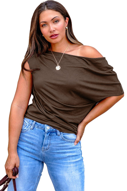 Pink Plus Size Asymmetric Neck Short Sleeve Blouse