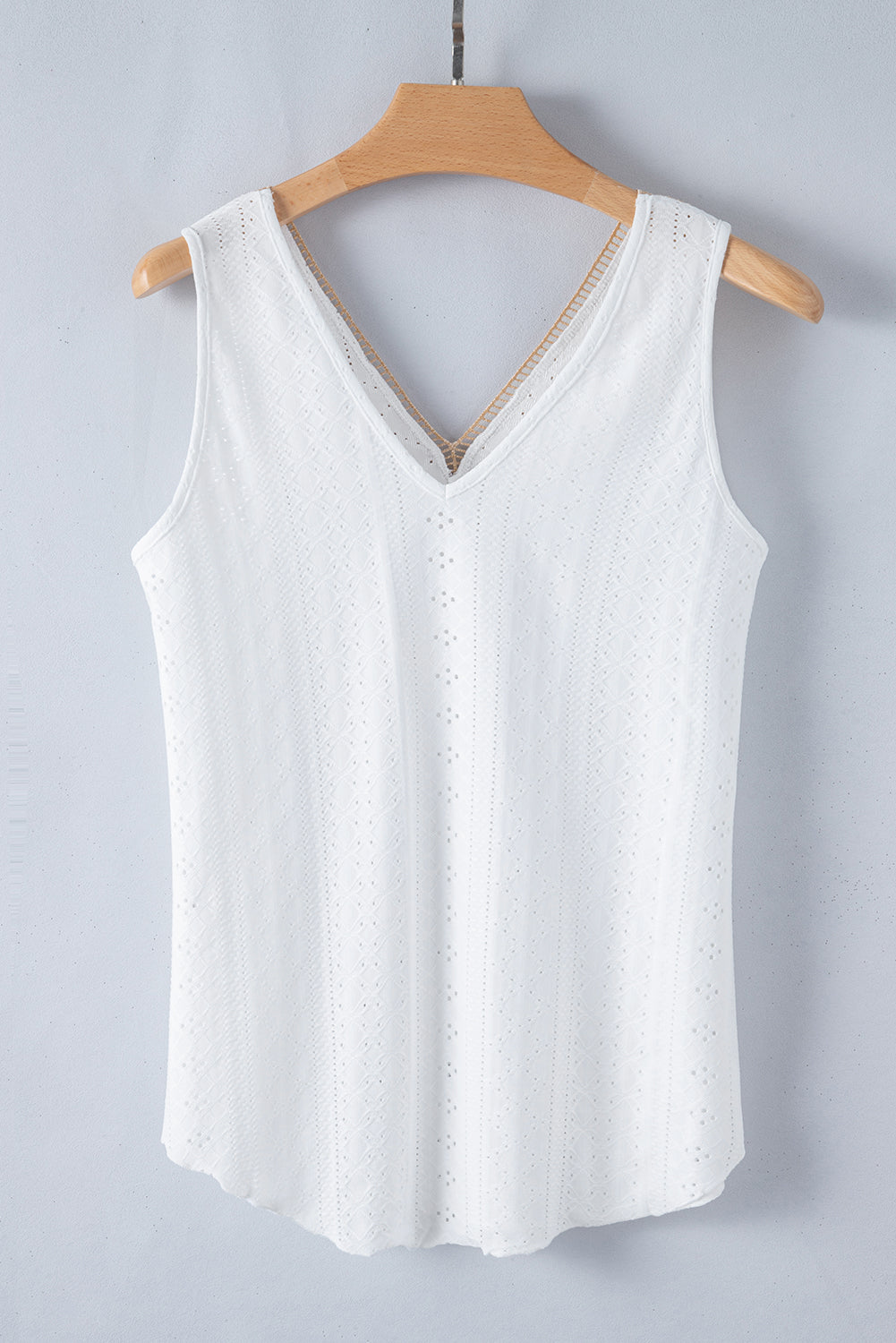 White Lace Crochet V Neck Tank Top Boho Eyelet Blouse