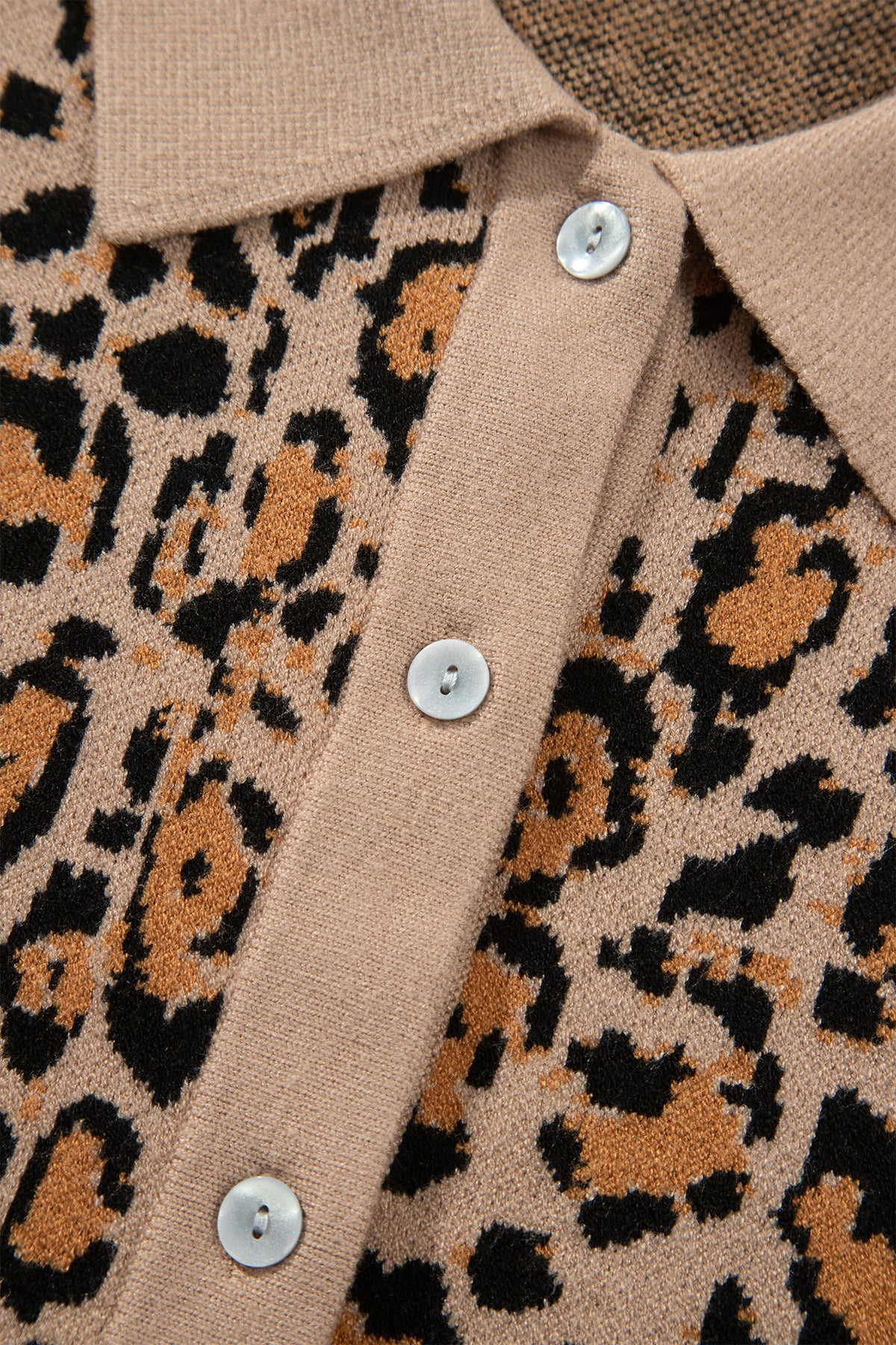 Leopard Print Button Up Knit Cardigan Top